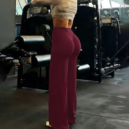 Gym Workout Wide Leg Leggings Ultra Soft High Waist Tummy Control Loose Yoga Pants Women Hip Lifting Straight Sports Trousers