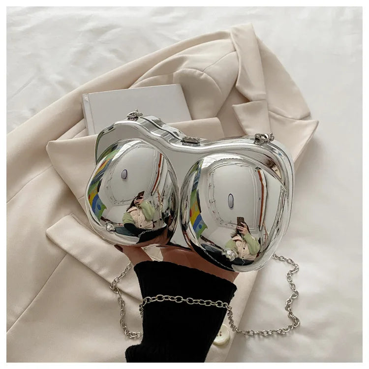Party Purse Chest Shape PVC Bag For Women 2025 Mini Crossbody Bag Metal Chain Shoulder Bag Luxury Gold Silvery Lipstick Pouch