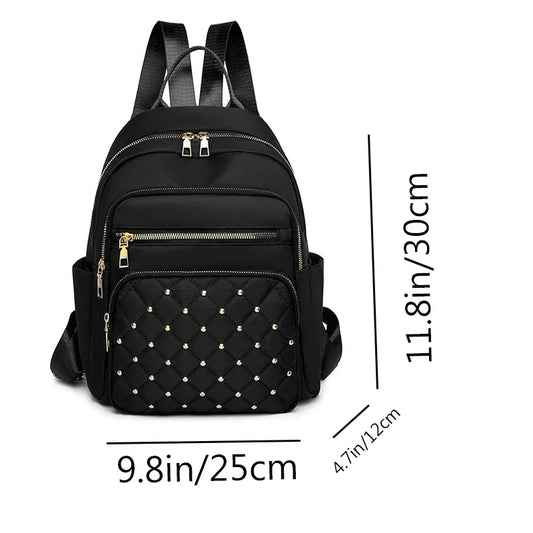 Diamond check embroidered thread riveted backpack women's fashion travel bag casual all-match women's backpack