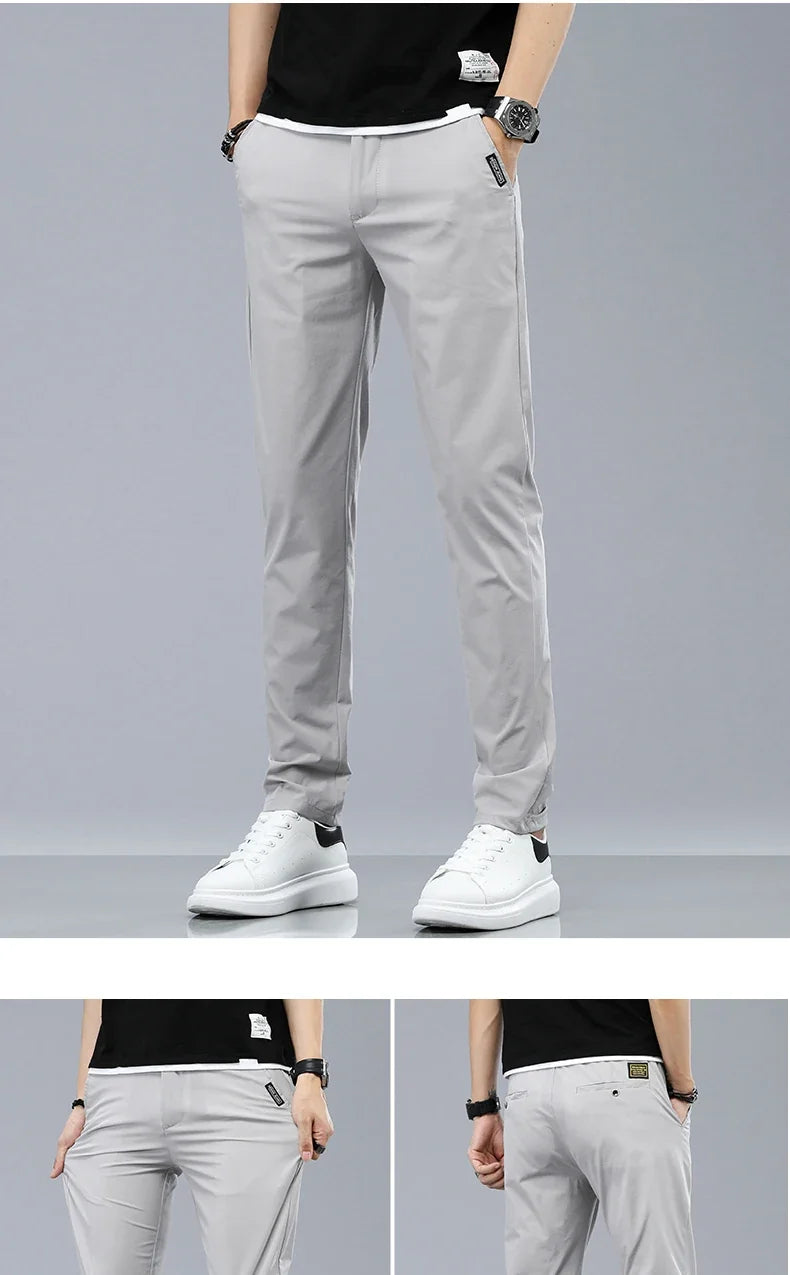 Ice Silk Cool Summer Casual Pants for Men Slim Fashion Stretch Business Korean Trousers Brand Clothing Luxury Men's Pants