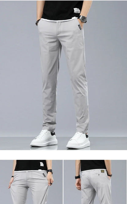 Ice Silk Cool Summer Casual Pants for Men Slim Fashion Stretch Business Korean Trousers Brand Clothing Luxury Men's Pants