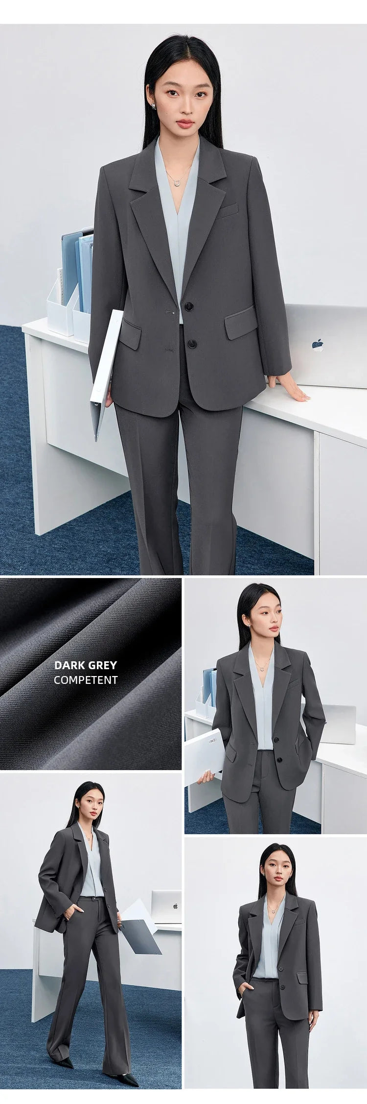 Solid Blazers for Woman 2026 Autumn Notch Lapel Single-breasted Two-button Straight Loose Fit Tailored Coat 153XC8811X