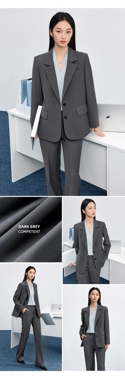 Solid Blazers for Woman 2026 Autumn Notch Lapel Single-breasted Two-button Straight Loose Fit Tailored Coat 153XC8811X