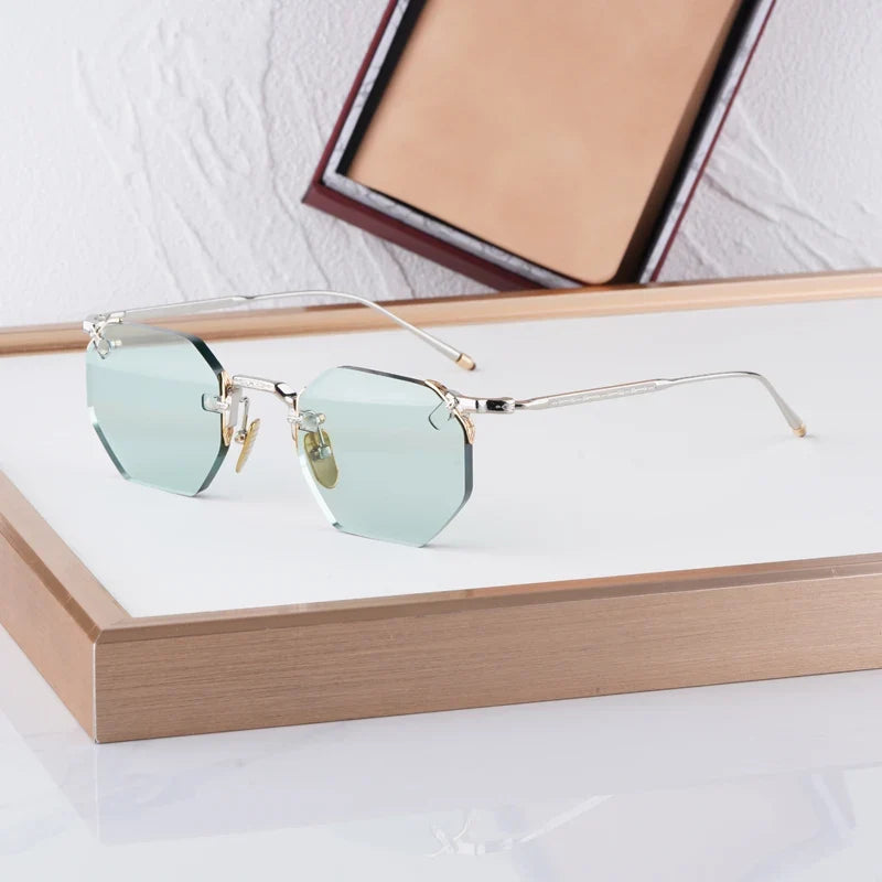 Boundless Light Luxury Sunglasses for Men Women Alloy Irregular Square Handmade Brand Design UV400 Top Quality Rimless with Case