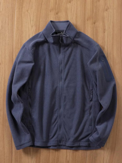 Outdoor Lightweight Fleece Sweatshirt Jacket Men's Zipper Closure Stand Collar Technical Fabric Comfortable Youth Fashion