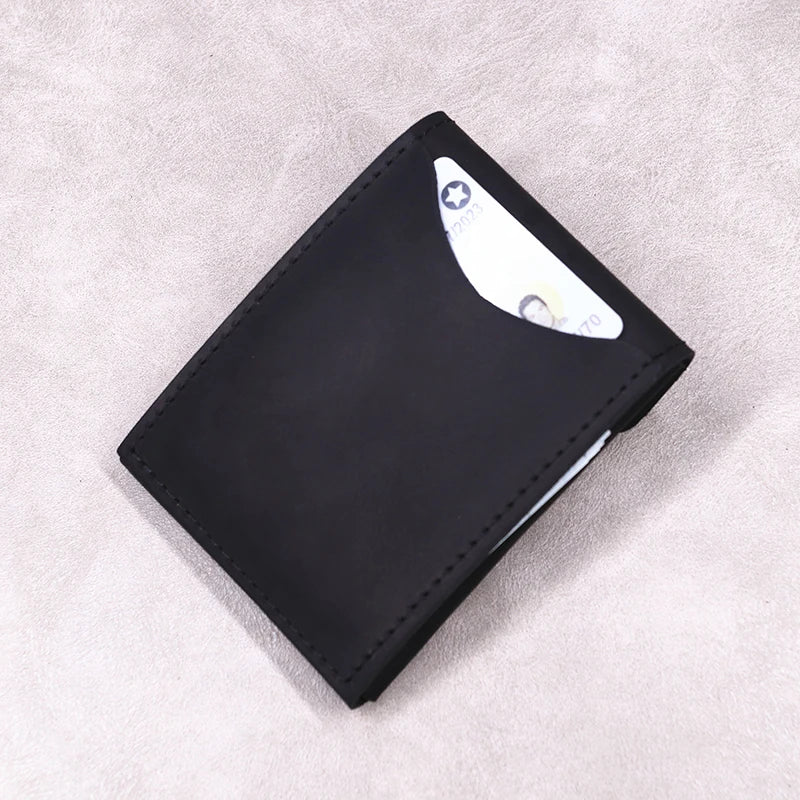 100% Genuine Leather Wallet For Men Male Original Cowhide Slim Minimalist Front Pocket Cash Wallet Card Holder With Flap Closure