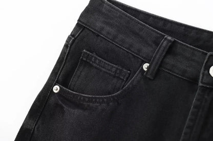 Wide-leg high-waisted jeans  women's classic everything with five pockets washed soft comfortable ultra-long jeans6045022
