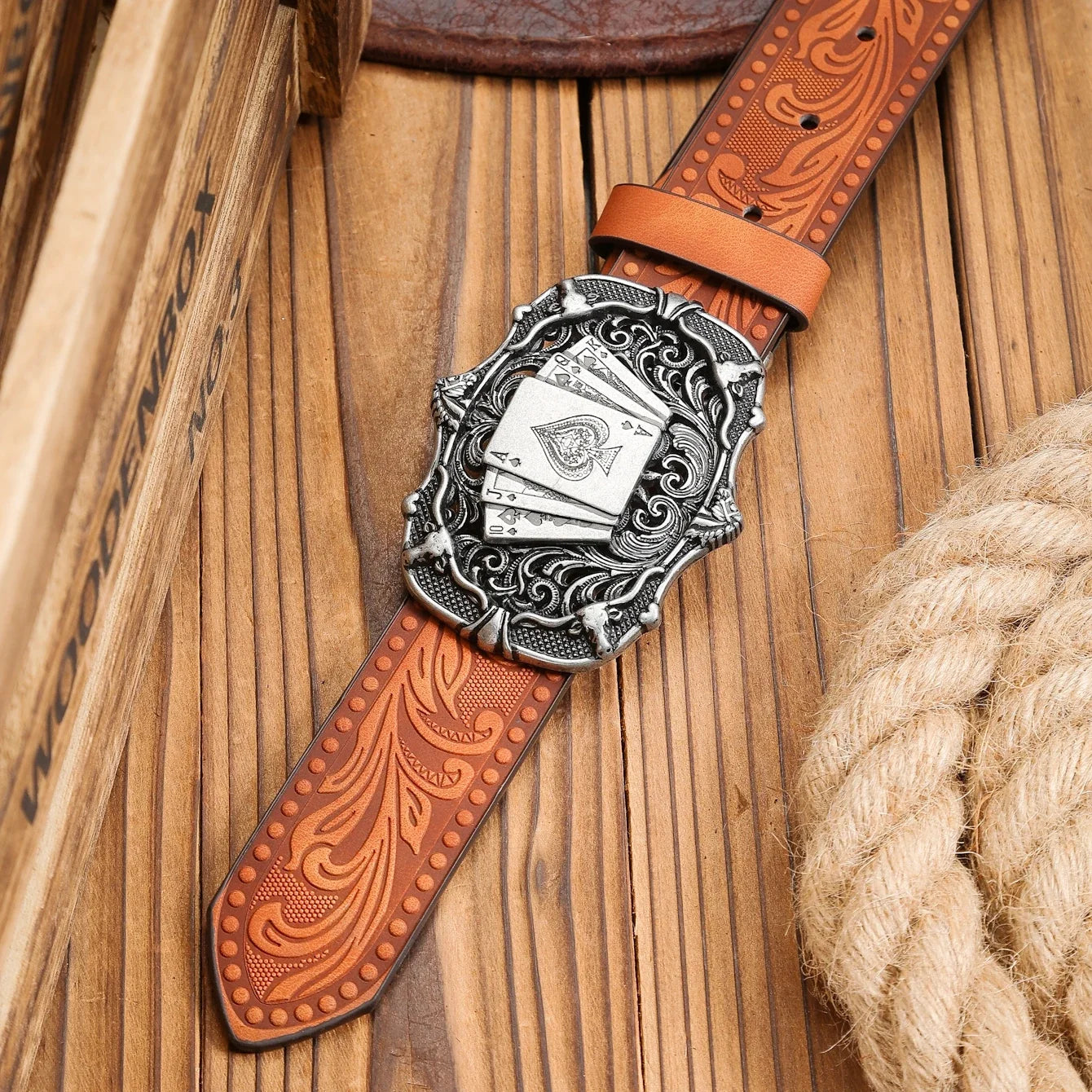 A Western-Buckle PU Belt Suitable for Both Men and Women, A Unique and Retro Brown Belt (With Perforated Nails Included)