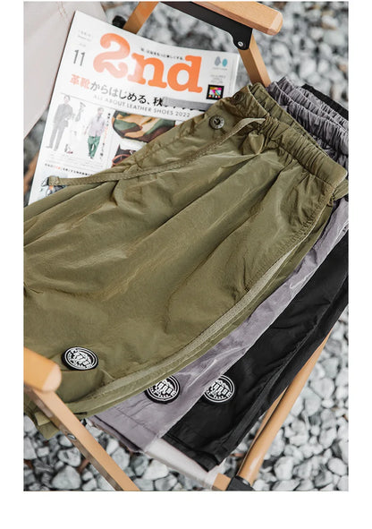 Outdoor Men's Quick-Dry Shorts Lightweight Casual Elastic Waist Drawstring Shorts Loose Fit Running Contrast Summer Shorts