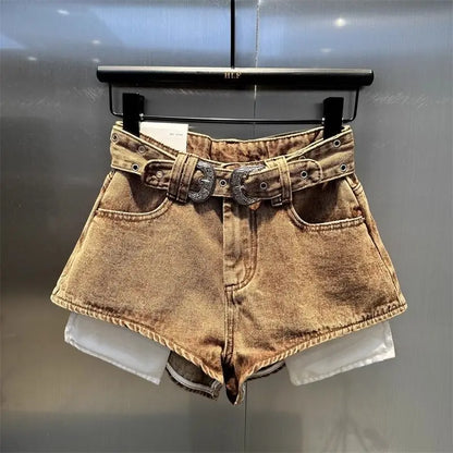 2025 Autumn New Orange Denim Shorts High Waist Pockets Sexy Hot Pants Jean Shorts