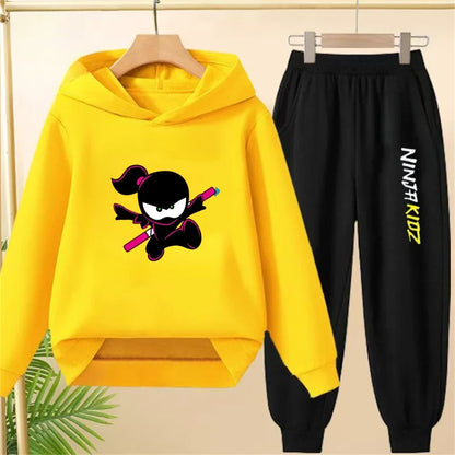 Children Hoodie Child Ninja Print 3-12 Years Old Boys Girls Toddler Coat Top+Pants Stylish Casual Black Sweatshirt Set