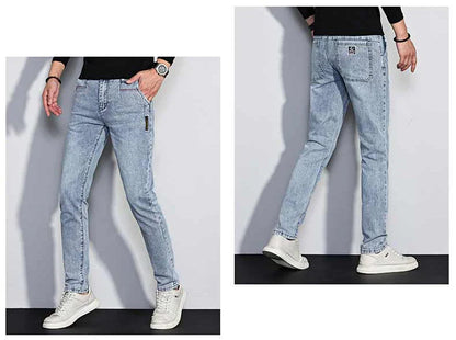 New Men's Jeans Slim Fit Stretch Straight Vintage Trendy Denim Pants Korean Washed Soft Versatile Fashion Trousers Streetwear
