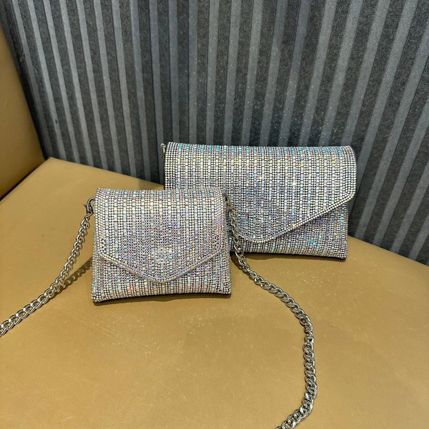 Rhinestones Bag for Women 2024 Mini Purses and Handbags Clutch Wallets Ladies PU Leather Chain Party Evening Shoulder Bag