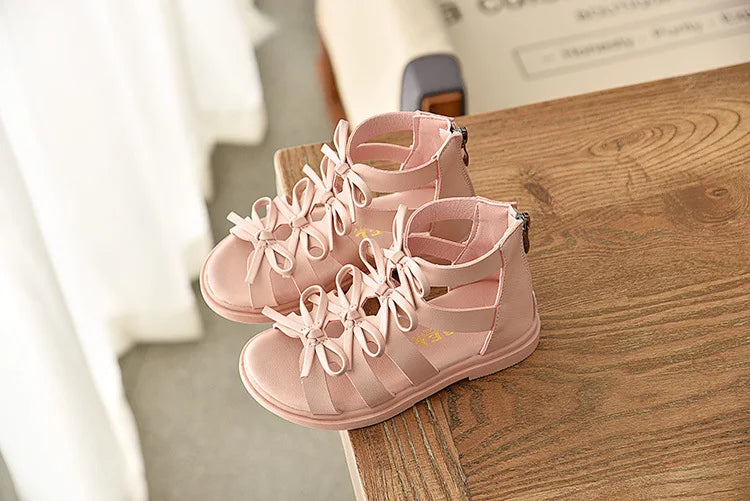Gladiator Children Sandals for Girls 2025 Breathable Summer Girl Roman Shoes Boots Black Pink Beige Party Student Sandal I06095