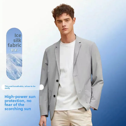 Summer Lightweight Sun Protection Blazer for Men - Stylish, Breathable, Casual, Icy Sensation, Lightweight, Silky Elastic Blazer