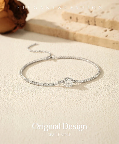 1CT Round D Color Moissanite Tennis Bracelet 925 Sterling Silver Luxury Stackable Bracelets For Women Vacation Jewelry