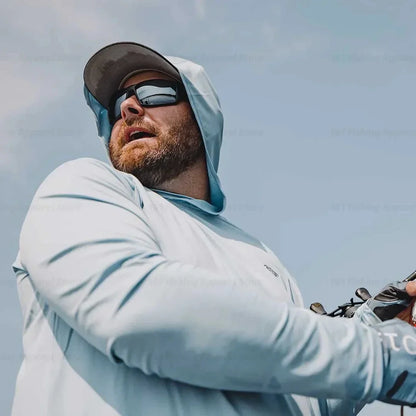 Men Hood Fishing Shirt long sleeve fishing t shirt uv protection Fishing Apparel