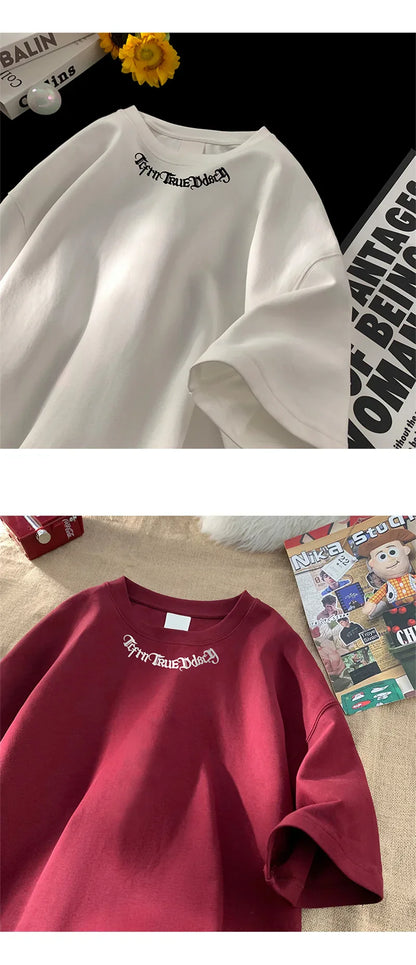 Men's Oversized T-shirts White Cotton T Shirt 5XL for Men Casual Summer Wear Letter Fashion  Print Neck Tee Shirts Men Clothing