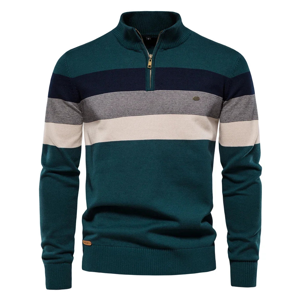 Men's Cotton Mock Neck Stand Collar Sweaters Quarter Zipper Pullover Autumn Winter Warm Social Casual Sweater for Men