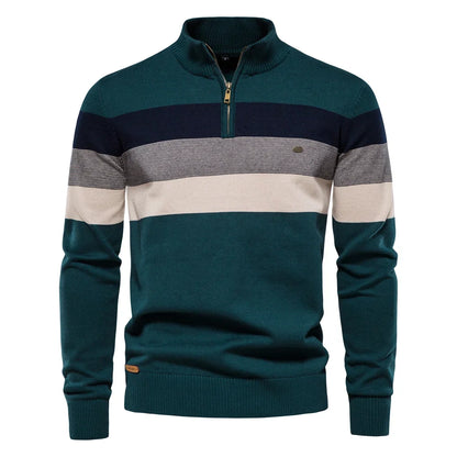 Men's Cotton Mock Neck Stand Collar Sweaters Quarter Zipper Pullover Autumn Winter Warm Social Casual Sweater for Men