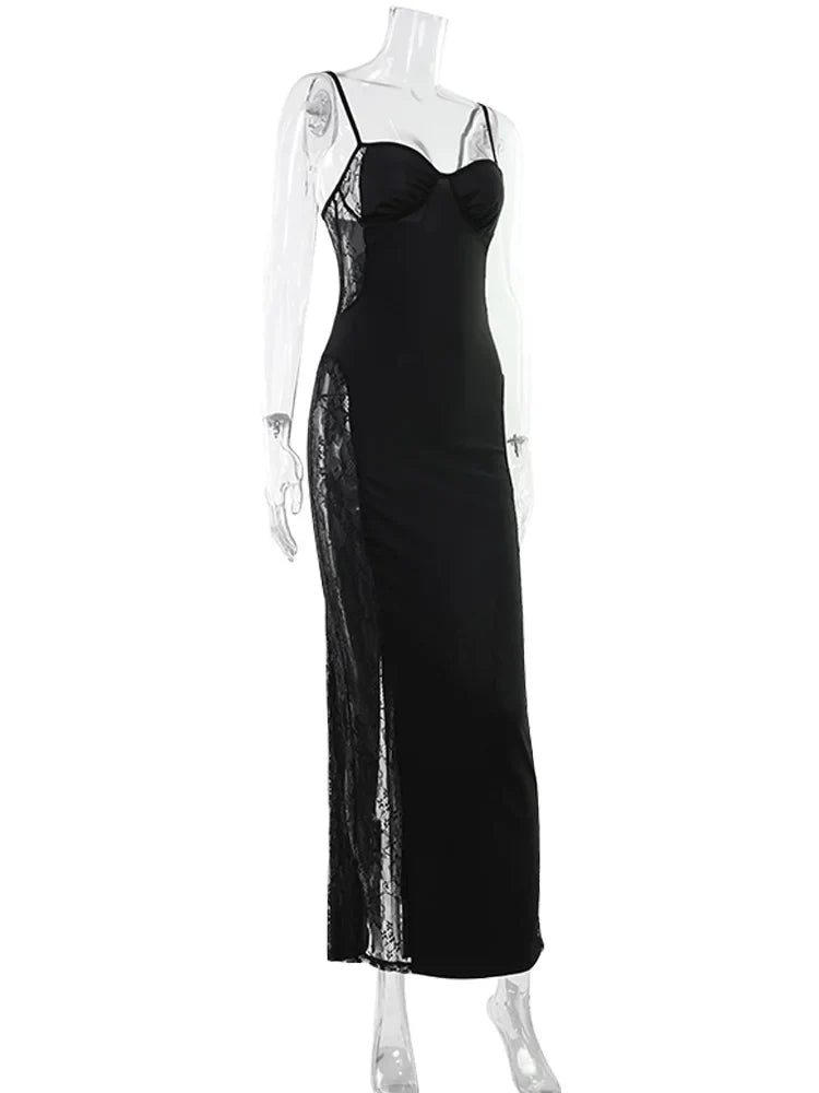 Eelgant Straps Women's Dresses Patchwork Lace SheathSolid Camisole Sleeveless Party Trend Fashion Female Vestidos Robes