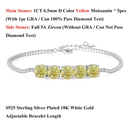 Pink Blue Green Moissanite Diamond Link Bracelet 6.5mm 5cttw for Woman 925 Silver Plated 18K Adjustable Chain Bracelets