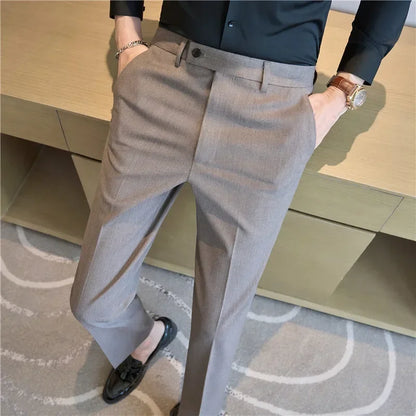 British Style Pinstripe Slim Fit Suit Pant Men Business Casual Simple Dress Pants High Quality Social Wedding Party Trousers