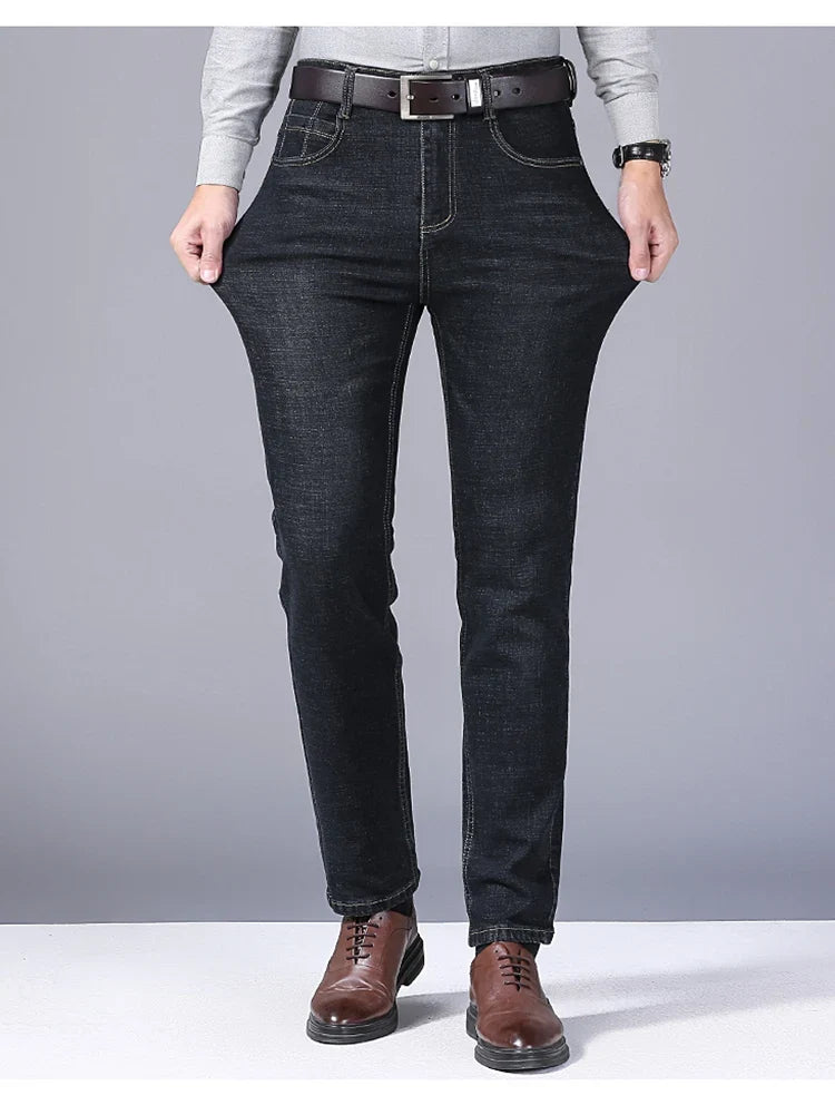 Men Fashion Straight Jeans Men 2024 New Stretch Slim Fit Pants Comfortable Soft Business Denim Trousers Male Brand Clothing