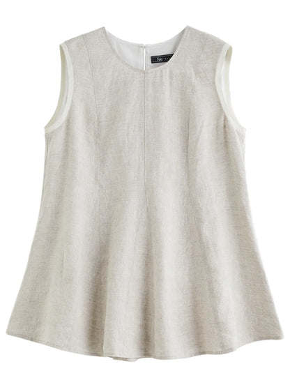 Sleeveless Round Neck Women's Shirt Subtle A Line Style 2025 Summer New Collection Shirts 25FE12079