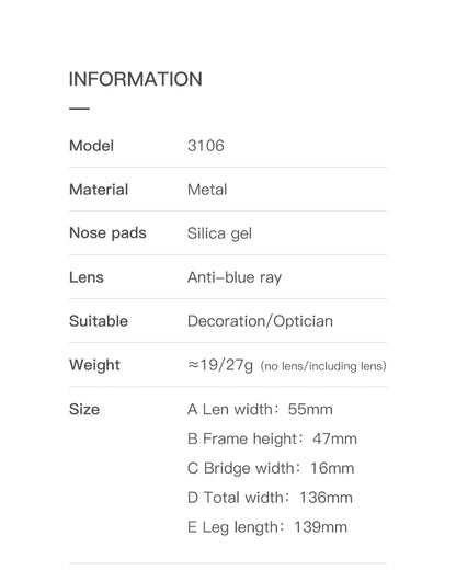 Fashion optical Frame Brand Design Women Eyeglasses Can Customized Prescription Anti-blue Light Prescription Glasses 3106