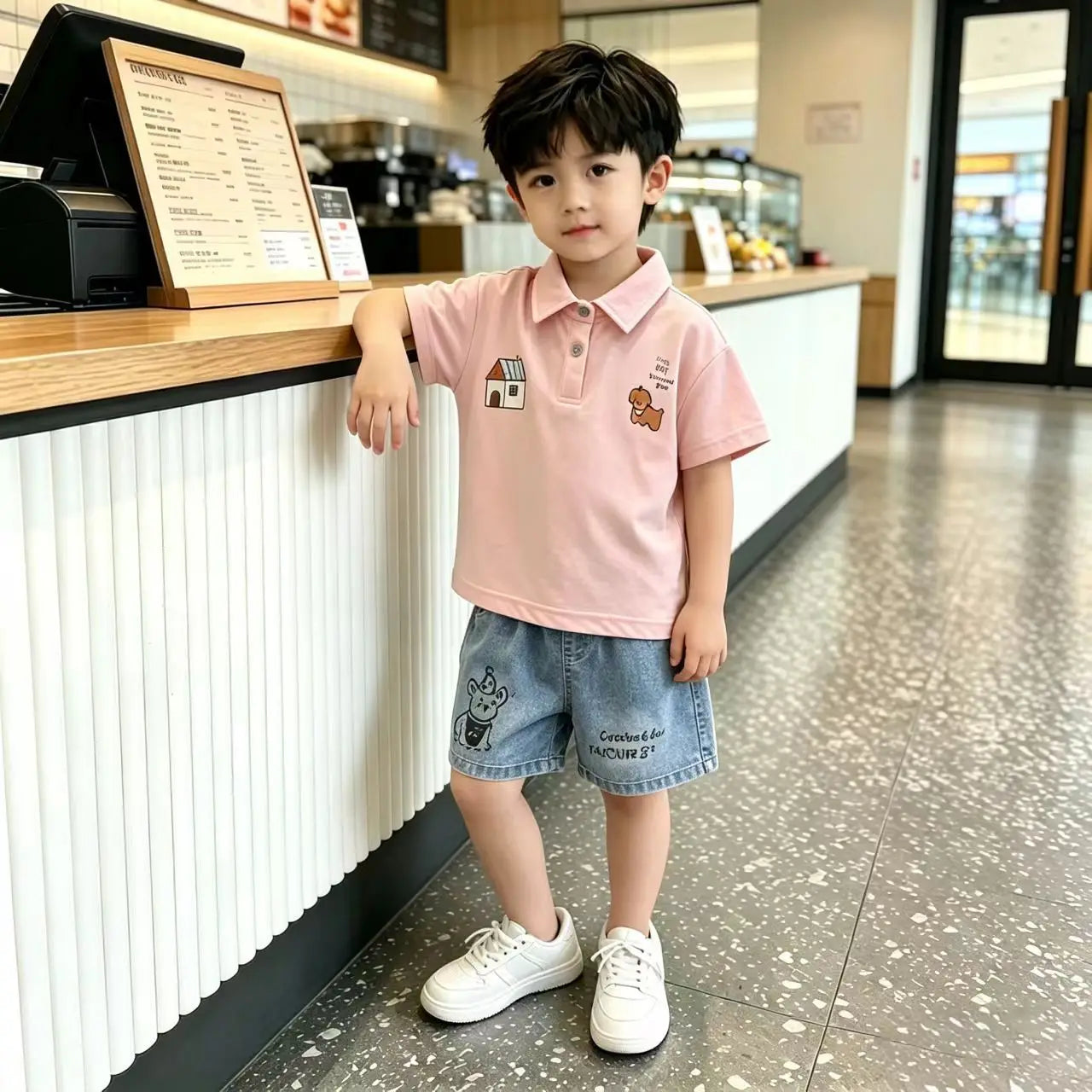 New Toddler Summer Baby Boys Clothes Suits Children Cartoon Polo T-Shirt + Denim Shorts 2Pcs/Set Infant Kids Fashion Tracksuits