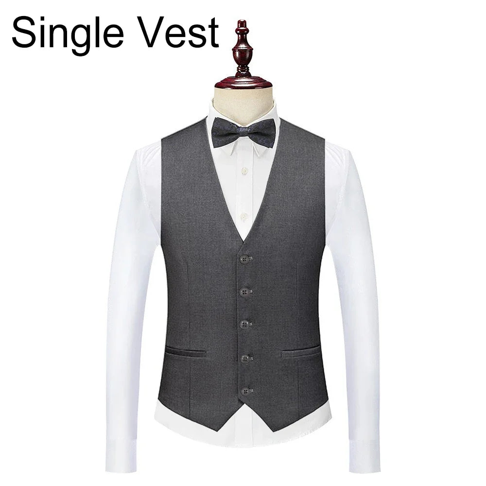 Man Suit Vest Slim V-neck Single-breasted Male Waistcoat Simple Solid Breathable Sleeveless Business Casual Men Vest