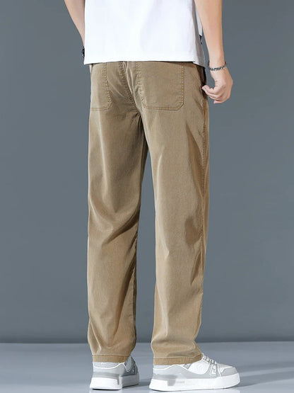 Ultra-thin Lyocell Fashion Loose Casual Pants Men Spring Summer Korean Straight Stretch Brand Trousers Male Clothing Wide Pants