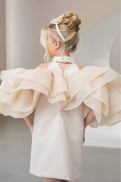 Beige Flower Girl Dresses for Wedding Toddler Girl's Birthday Gowns Customized High Neck Baby Pageant Outfit Dress