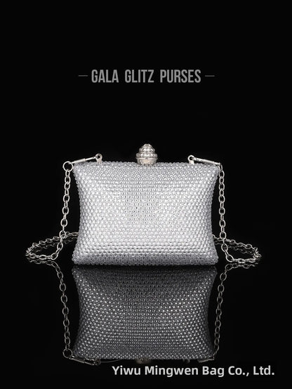 Diamond Crystal Handbag Evening Bag Cross-Border Wedding Ladies Party Shell Shape Polyester Handheld Bag with Lock Buckle