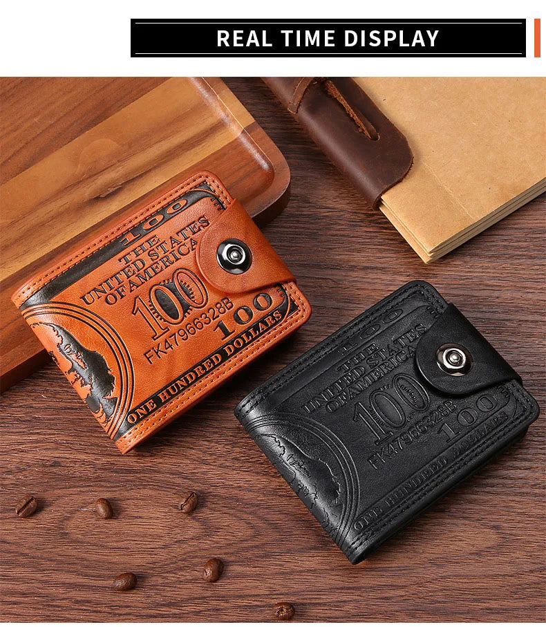 Fashion Wallets with 100 US Dollar Pattern Hasp Male Leather Wallet with Zipper Card Holder Coin Pocket Purse Cartera Women Men