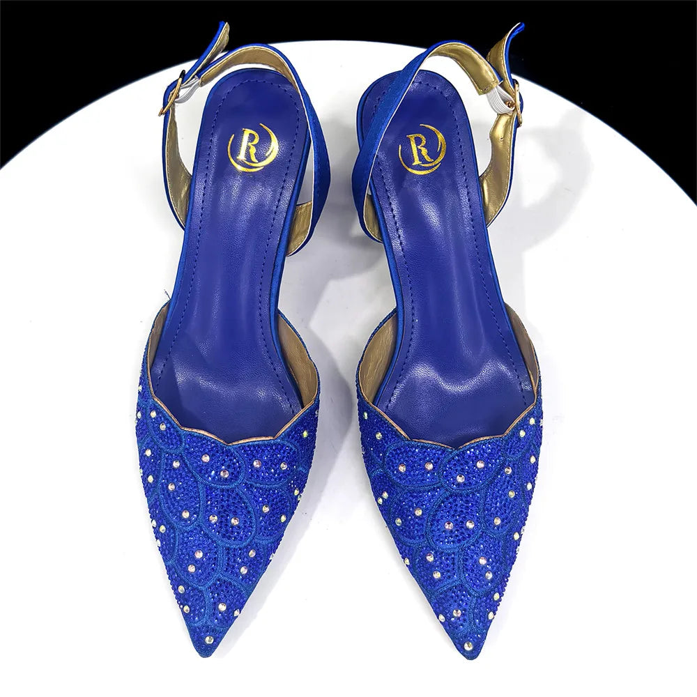 2026 New Shiny Italian Fashion Pointed Toe Women Heel Fashion Rhinestone Decoration Peach Color Shoes And Bag Set