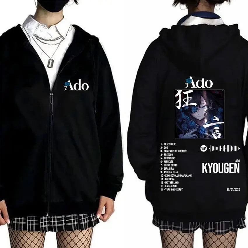Ado World Tour 2025 Hibana Zipper Hoodie Men Women Clothing Fashion Japanese Style Streetwear Unisex Casual Fleece Zip Up Jacket