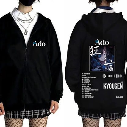 Ado World Tour 2025 Hibana Zipper Hoodie Men Women Clothing Fashion Japanese Style Streetwear Unisex Casual Fleece Zip Up Jacket