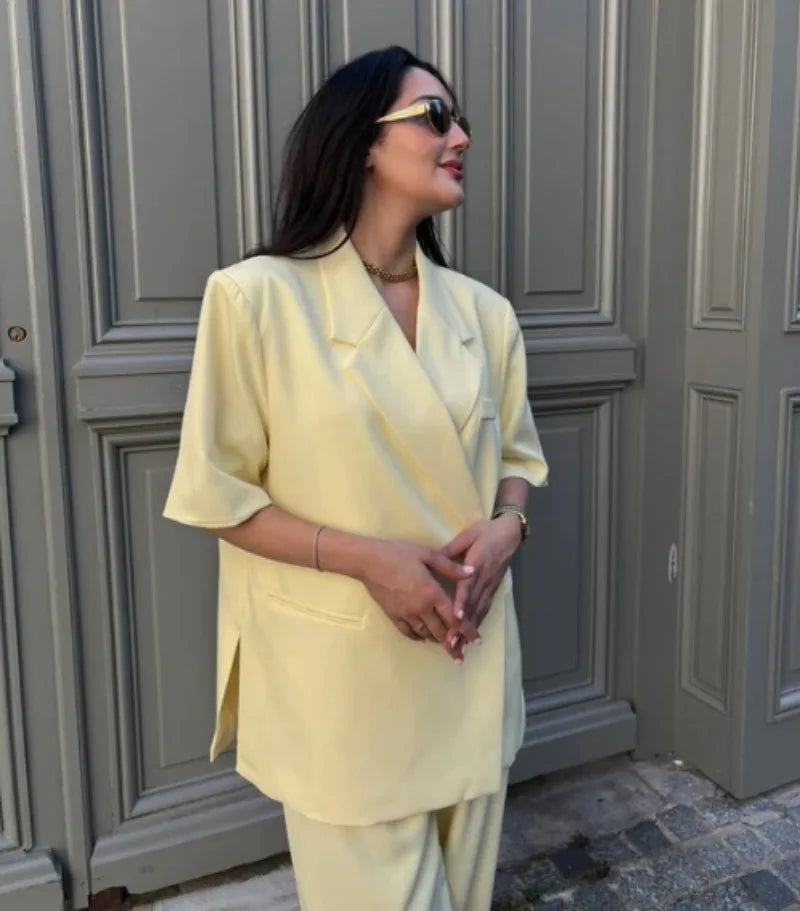Ladies Loose Blazer Suit Solid Casual Turn Down Collar One Button Coat High Waist Shorts 2026 Summer Autumn Formal New Outfits