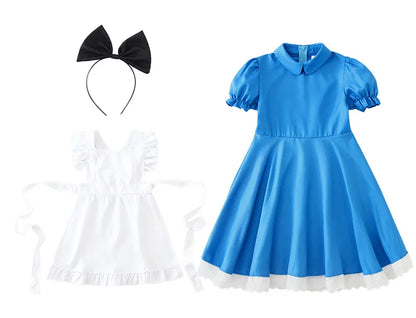 Children Blue Alice In Wonderland Halloween Costume For Kids Party Lolita Maid Dress Cosplay Fancy Carnival Costumes Girls