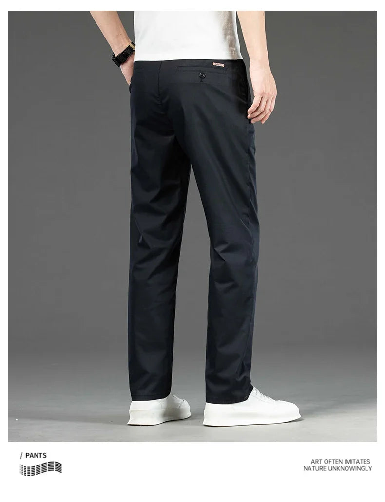 Spring Summer New Men's Casual Pants Thin Mulberry Silk Soft Business Casual Trousers Slim Straight Elastic Suit Pants Male
