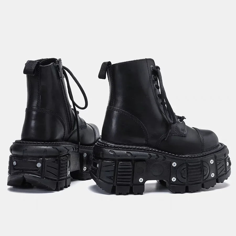 Leather Heightened 10cm Thick-soled Men's High-top British Style 2025 New Trendy Men's Boots Ruffian Handsome