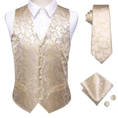 Mens Vests Tie Sets V-Neck Grey Red Purple Blue Green Pink Black Waistcoat Hanky Cufflinks Wedding Business Designer