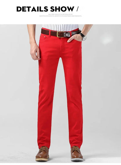5 Colors Men's Colorful Denim Stretch Stretch Jeans Elastic Yellow Pink Red Slim Male Clothing Simple Business Denim Trousers