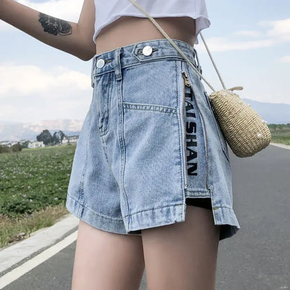 Short Pants For Woman To Wear Jeans Wide Mini Denim Women's Shorts Punk Print Low Price Elasticty Luxury Fashion Y2k Harajuku XL