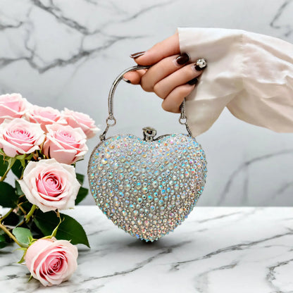 Designer Luxury Diamond Heart-shaped Bag Red Rhinestone Evening Clutch Purse Female Wedding Handbag Woman Chain Shoulder Bags
