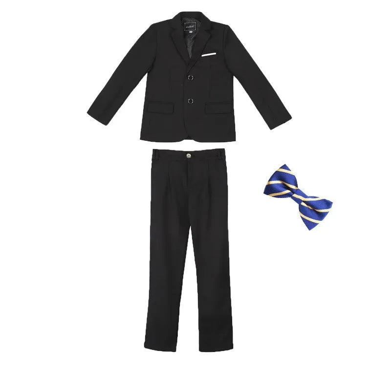 Boys Dark Green Formal Wedding Party Suit Children Blazer Vest Pants Tie 4 PCS Tuxedo Kids Performance Photography Dress Costume