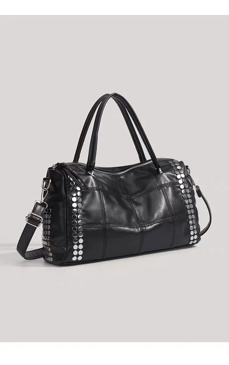 New Y2K Fashion Retro Rivet Tote Bag Women's High-end Handbag Large Capacity Motorcycle Shoulder Bag Daily Commute Crossbody Bag