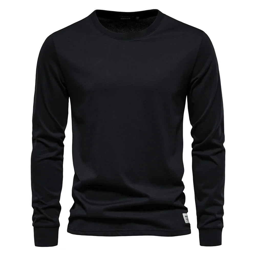 Solid Color Cotton T Shirt Men Casual O-neck Long Sleeved Mens Tshirts Spring Autumn High Quality Basic T-shirt Male